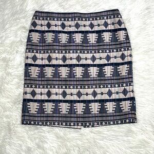 Ann Taylor Women's Pencil Skirt Blue Aztec Geometric Print Lined
